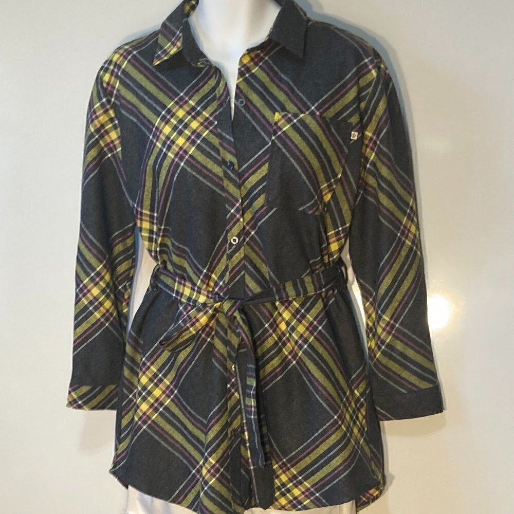 Agnes & Dora Gray Plaid Flannel Shirtdress / Shacket Academia Heritage Preppy